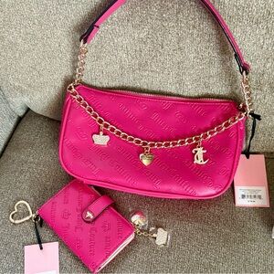 🆕 JUICY COUTURE Not Your Babe PINK 2PC SET Wallet Shoulder Bag Charms Chain Clip